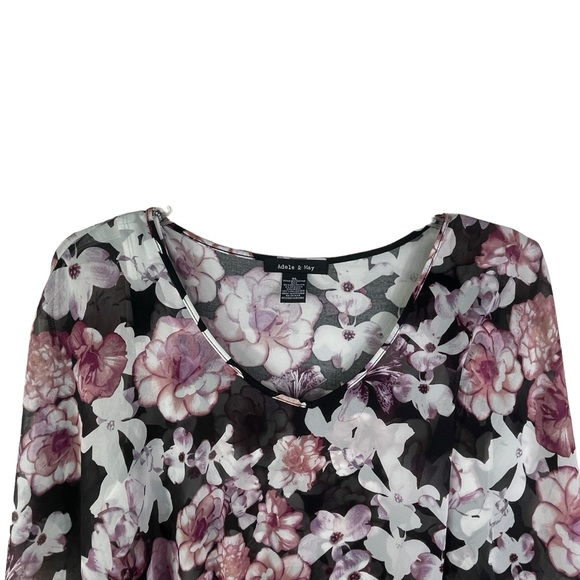 Adele & Mae XL Boho Women's Ruffled Tiered Drapey Flowy Floral V-Neck Blouse - Picture 8 of 12